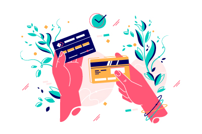 Artsy graphic comparing credit cards