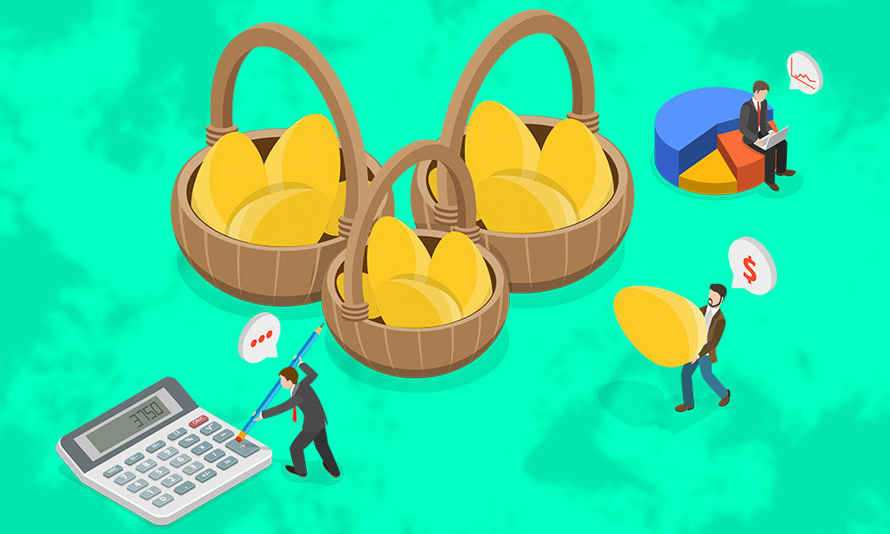 eggs being placed in different baskets demonstrating investment diversity