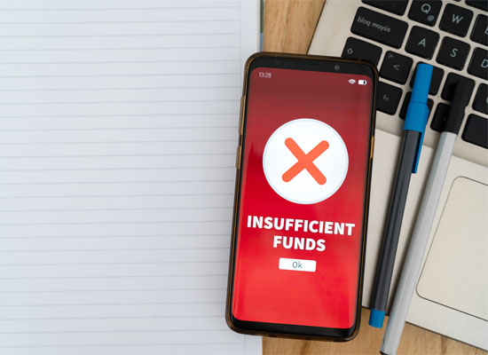 A smartphone displaying 'Insufficient Funds'