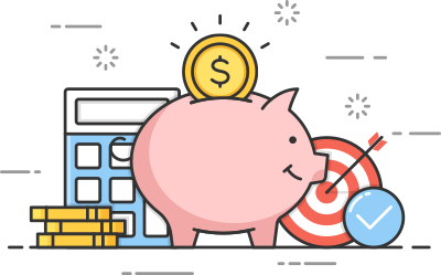 Piggy bank and finances graphic