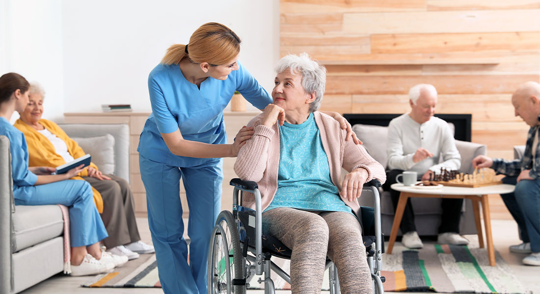 Nurses care for long-term care senior patients