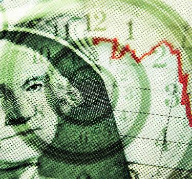 dollar bill with graph and clock