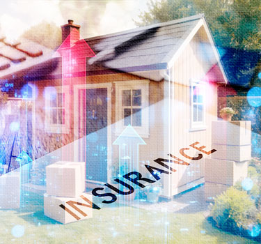 Illustration depicting retirement housing challenges with rising homeowners insurance costs, downsizing, and budget planning