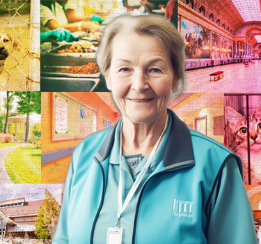 A smiling retiree wearing an apron demonstrates the benefits of volunteering for healthy aging and social engagement during retirement.