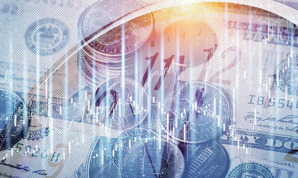A blend of coins, dollar bills, a clock, and financial graphs, symbolizing the evolving 401(k) contribution limits for 2025 and the importance of timely retirement planning.
