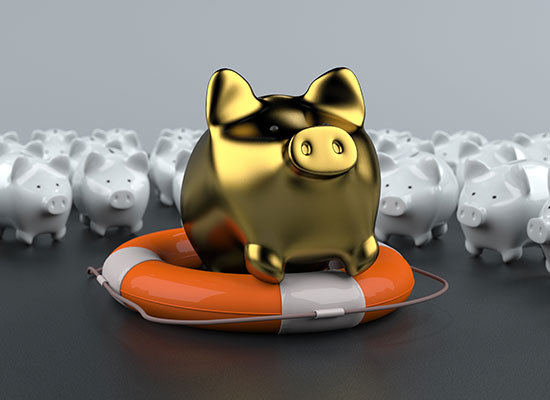 golden piggy bank in a flotation ring