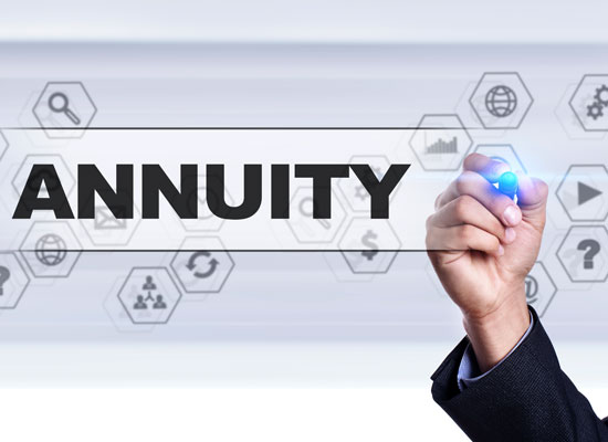 Hand writing the word Annuity on a digital interface, symbolizing how annuities fit into tax-diversified retirement planning and strategies for retirement income and estate planning.